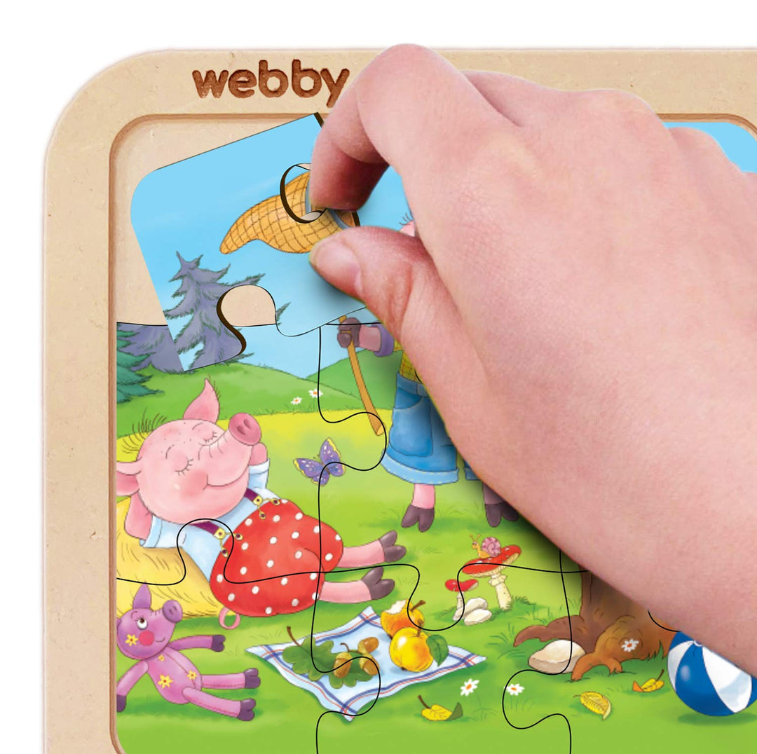 Webby 4 in 1 The Three Little Pigs Wooden Puzzle Toy, 36 Pcs