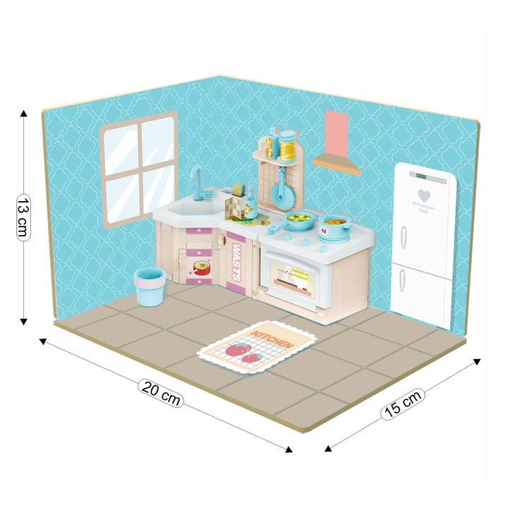 Webby DIY Kitchen Wooden Doll House with Plastic Furniture