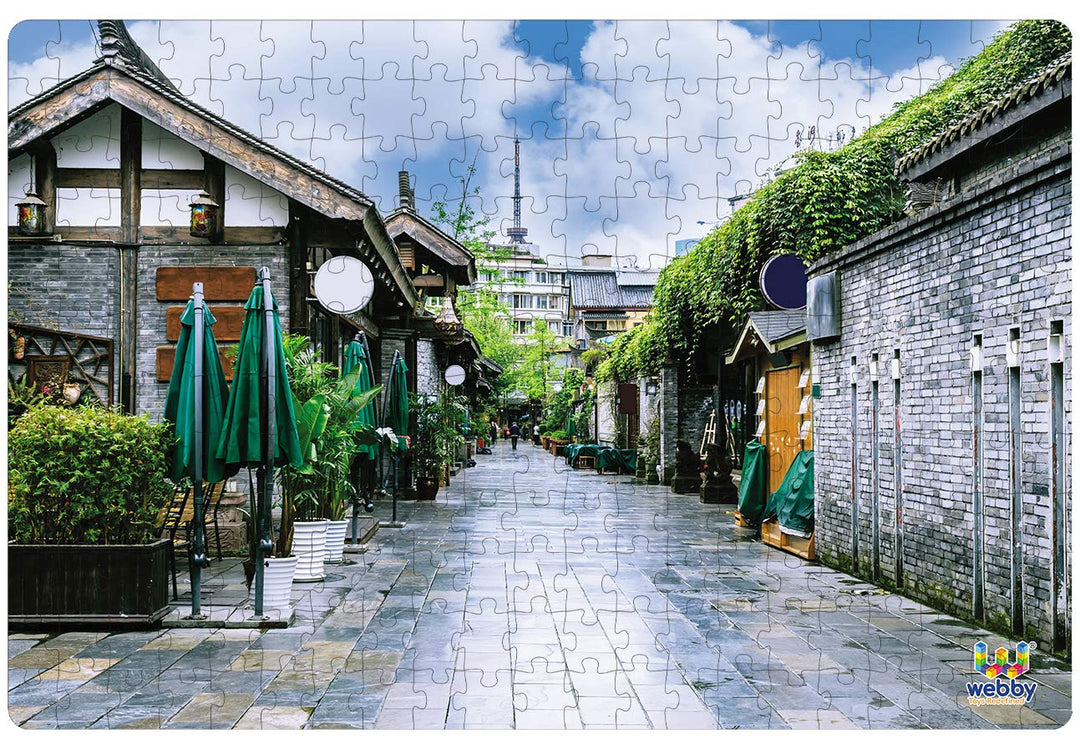 Webby Retro Houses in Sunshine City Wooden Jigsaw Puzzle, 252 pieces