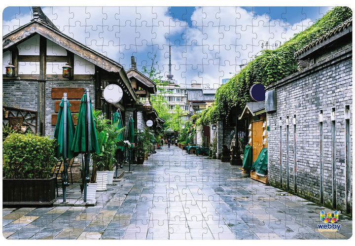 Webby Retro Houses in Sunshine City Wooden Jigsaw Puzzle, 252 pieces