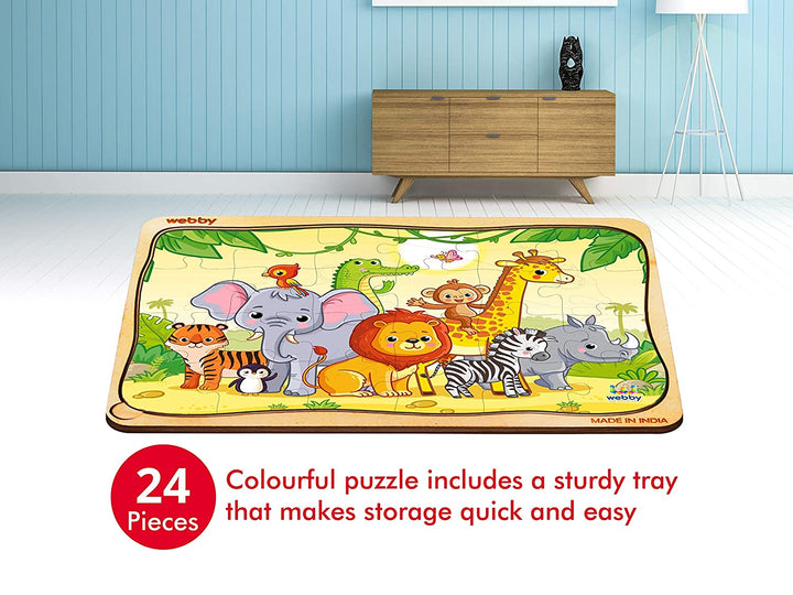 Webby Jungle Safari Wooden Jigsaw Puzzle, 24pcs, Multicolor