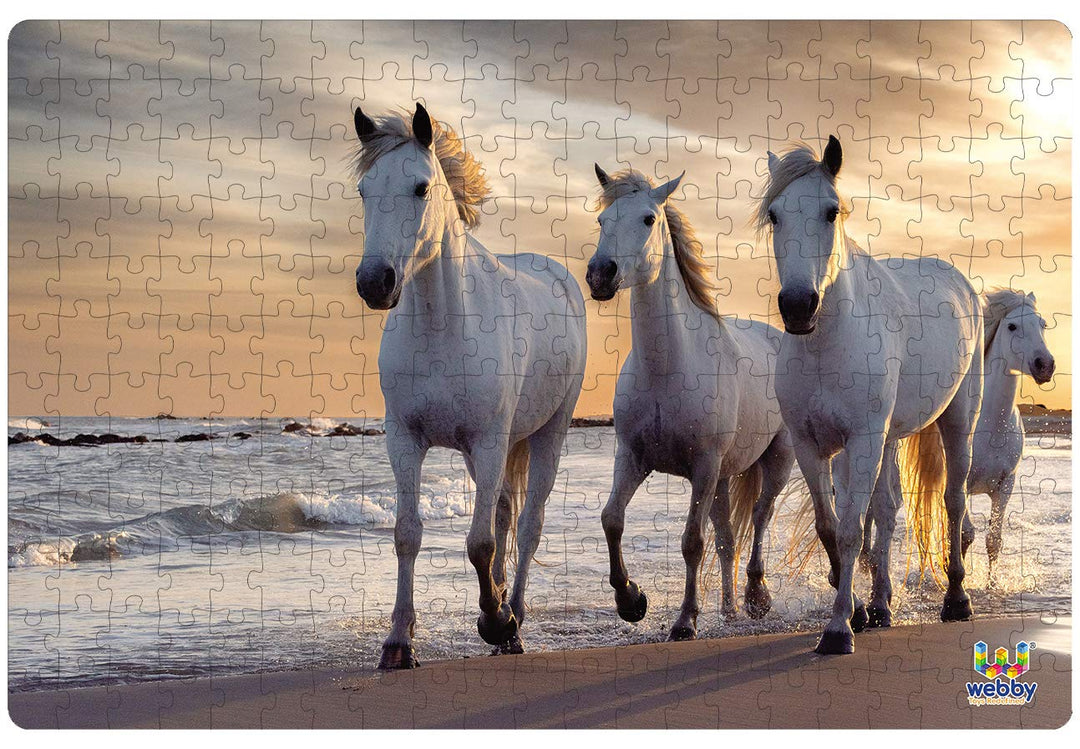 Webby Beautiful White Horses Wooden Jigsaw Puzzle, 252 pieces