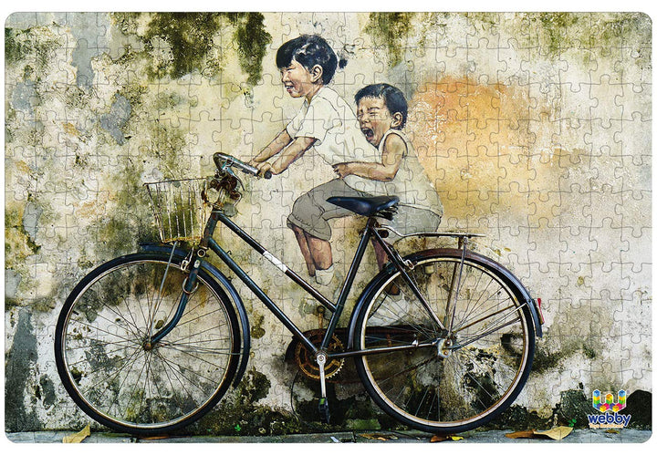 Webby Children on a Bicycle Wooden Jigsaw Puzzle, 252 pieces