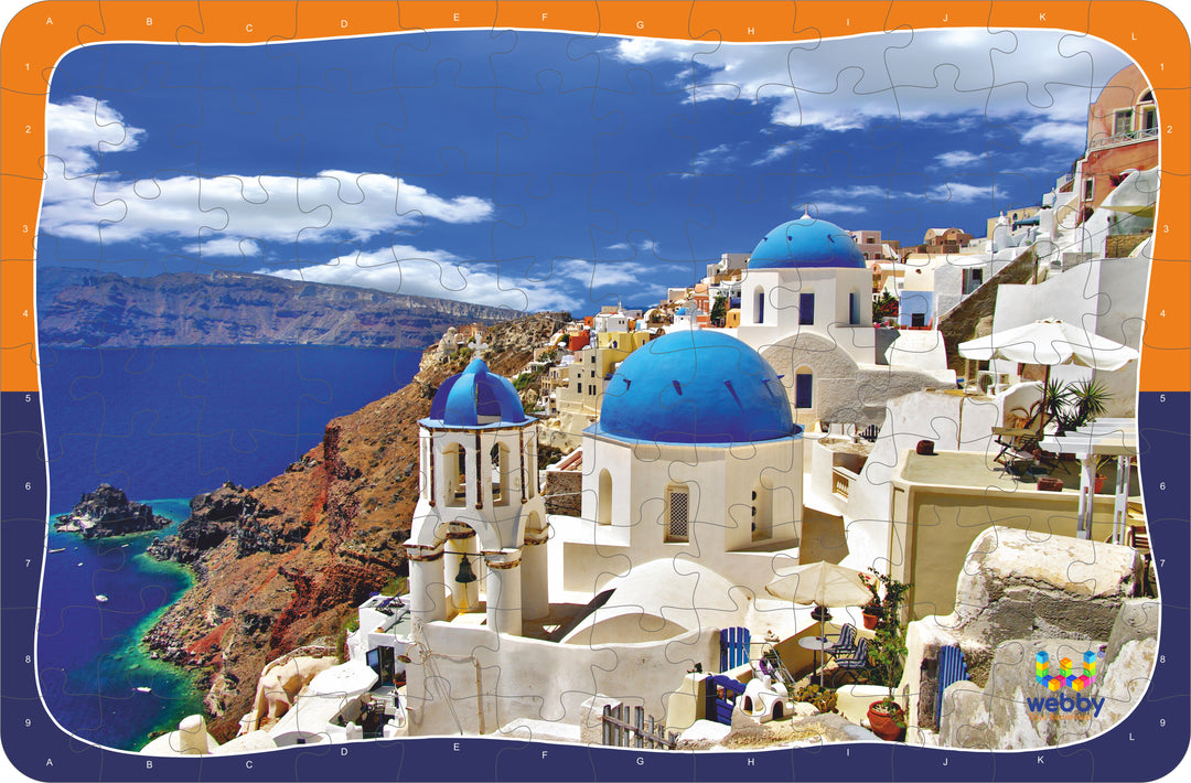 Webby Blue Dome Church Santorini Jigsaw Puzzle, 108 Pieces