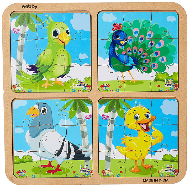 Webby 4 in 1 Wooden Birds Puzzle Toy, 36 Pcs