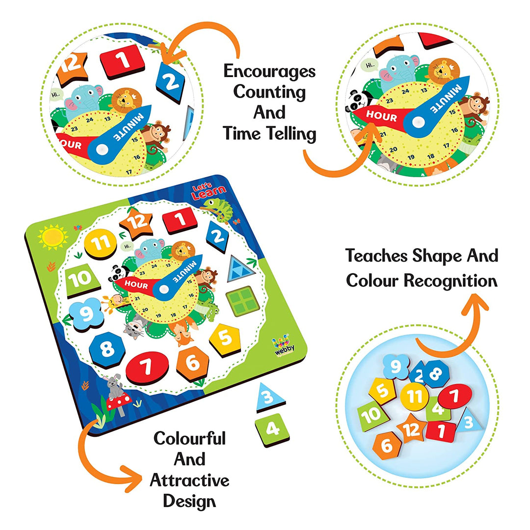 Clock Shape Game Webby Wooden Early Educational Teaching Clock-Time & Shapes Sorting To ...