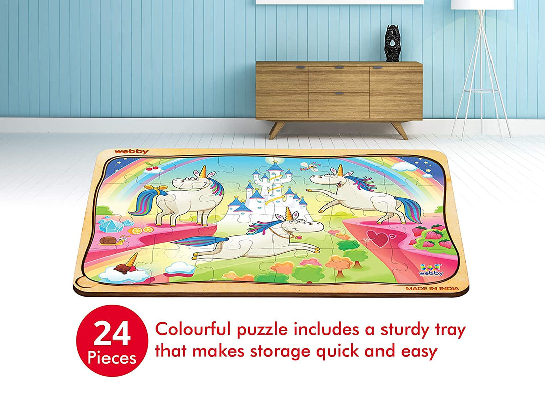Webby Funny Unicorns Wooden Jigsaw Puzzle, 24pcs, Multicolor