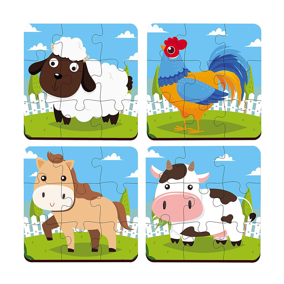 Webby 4 in 1 Farm Animals Wooden Puzzle Toy, 36 Pcs