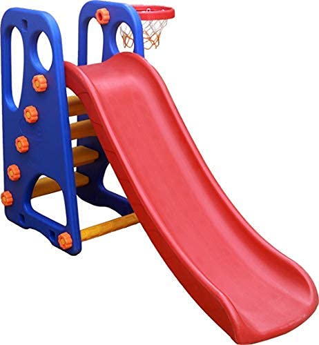Webby Premium Foldable Garden Slide with Adjustable Height, Basketball Ring
