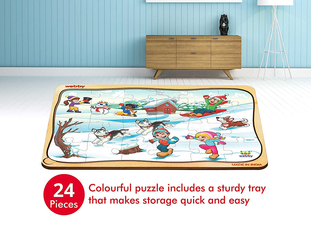 Webby Winter Scene Wooden Jigsaw Puzzle, 24pcs - Multicolor