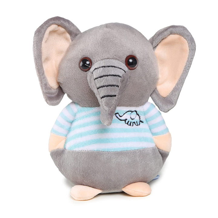 Webby Soft Animal Plush Elephant Toy 20cm, Grey and Blue
