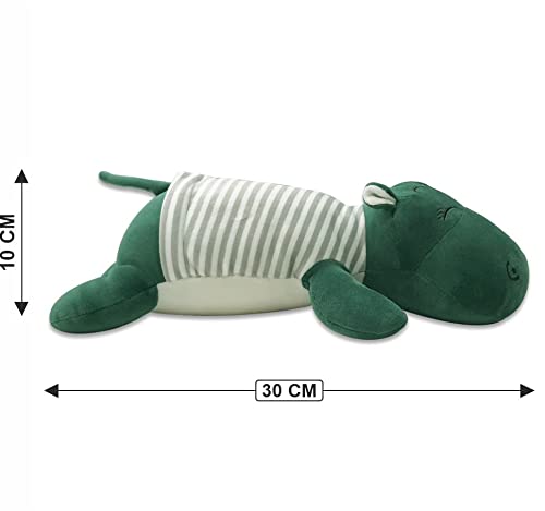 Webby Soft Animal Plush Sleeping Hippopotamus Toy Green, 30cm