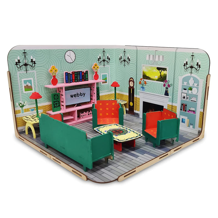 Webby DIY Paint Your Pre-Assembled Living Room Furniture Wooden Dollhouse