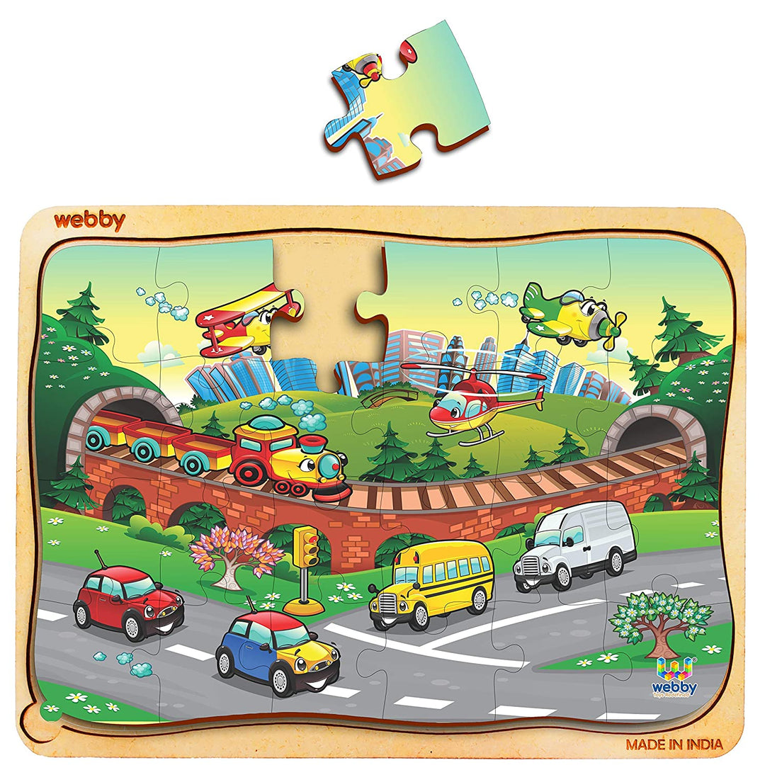 Webby Funny Vehicles Wooden Jigsaw Puzzle, 24pcs, Multicolor