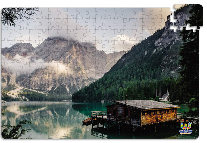 Webby Mountain Landscape with a Hut Wooden Jigsaw Puzzle, 252 pieces