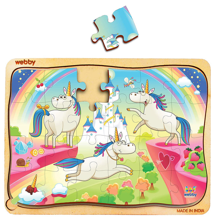Webby Funny Unicorns Wooden Jigsaw Puzzle, 24pcs, Multicolor
