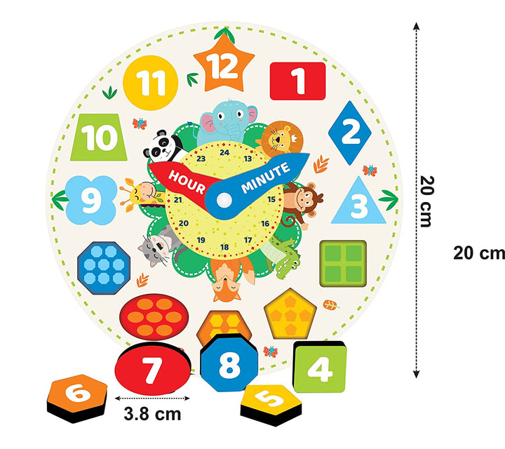Webby Wooden Early Educational Teaching Clock -Time & Shapes (Round)