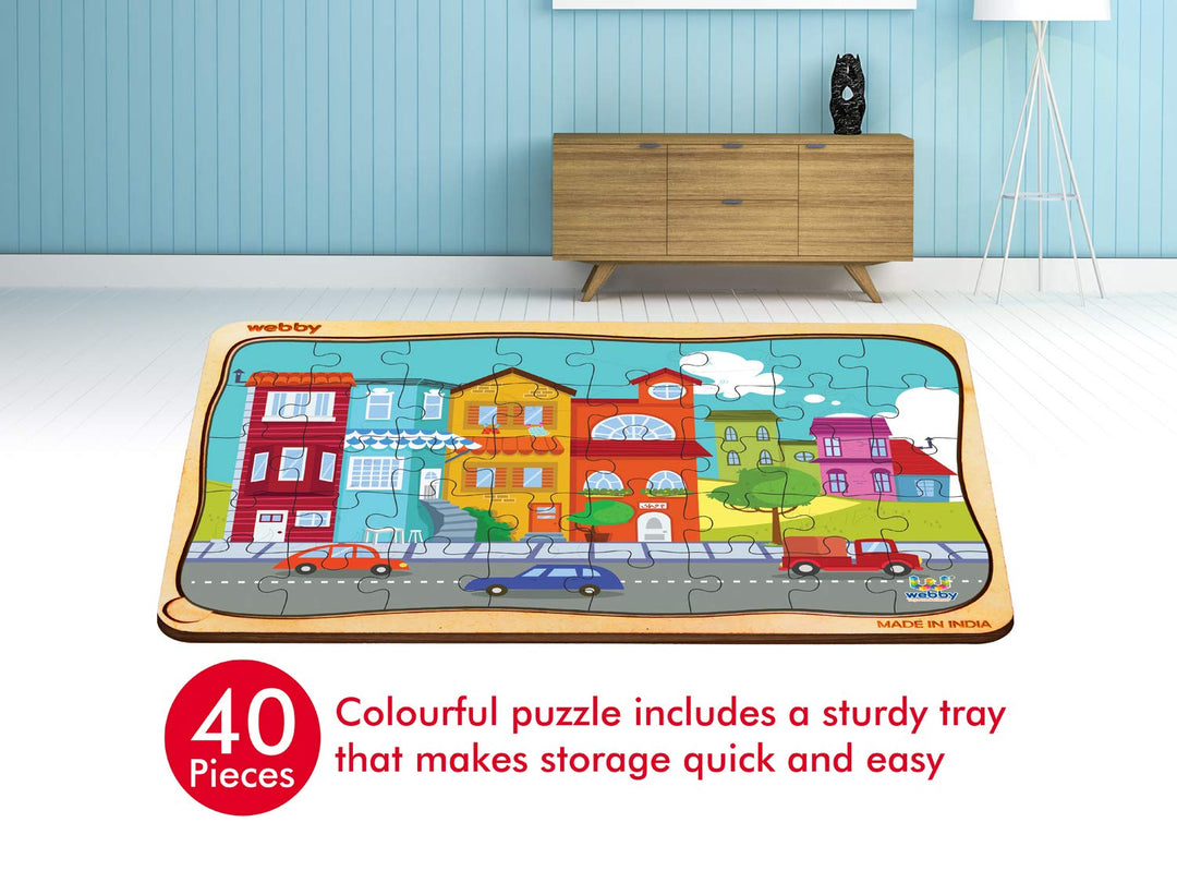 Webby Colourful City Wooden Floor Puzzle, 40 Pcs