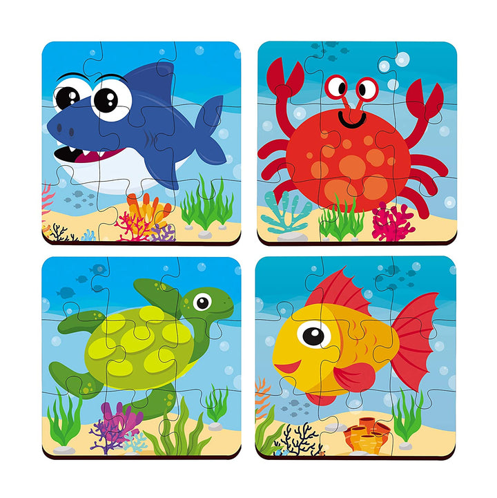 Webby 4 in 1 Sea Creatures Wooden Puzzle Toy, 36 Pcs