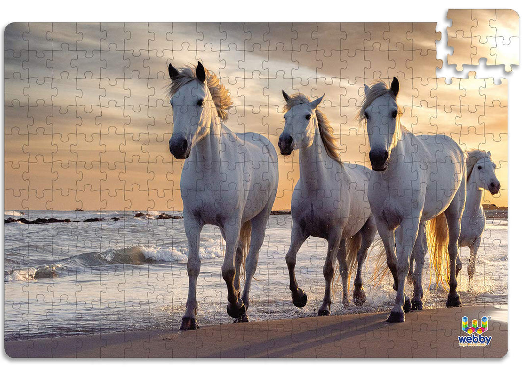 Webby Beautiful White Horses Wooden Jigsaw Puzzle, 252 pieces