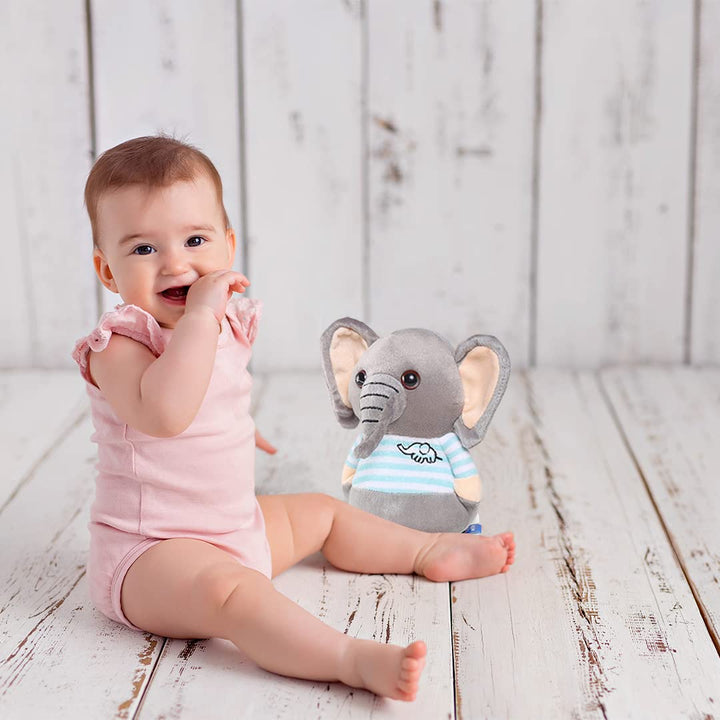 Webby Soft Animal Plush Elephant Toy 20cm, Grey and Blue