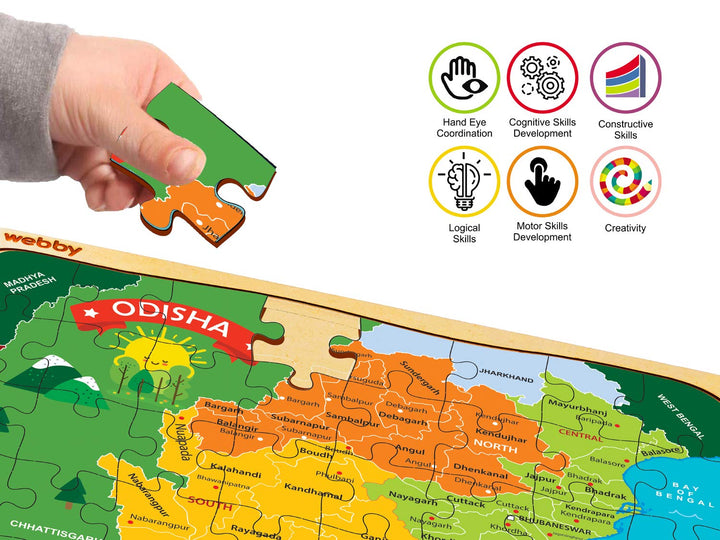 Webby Odisha Map Wooden Floor Puzzle, 40 Pcs