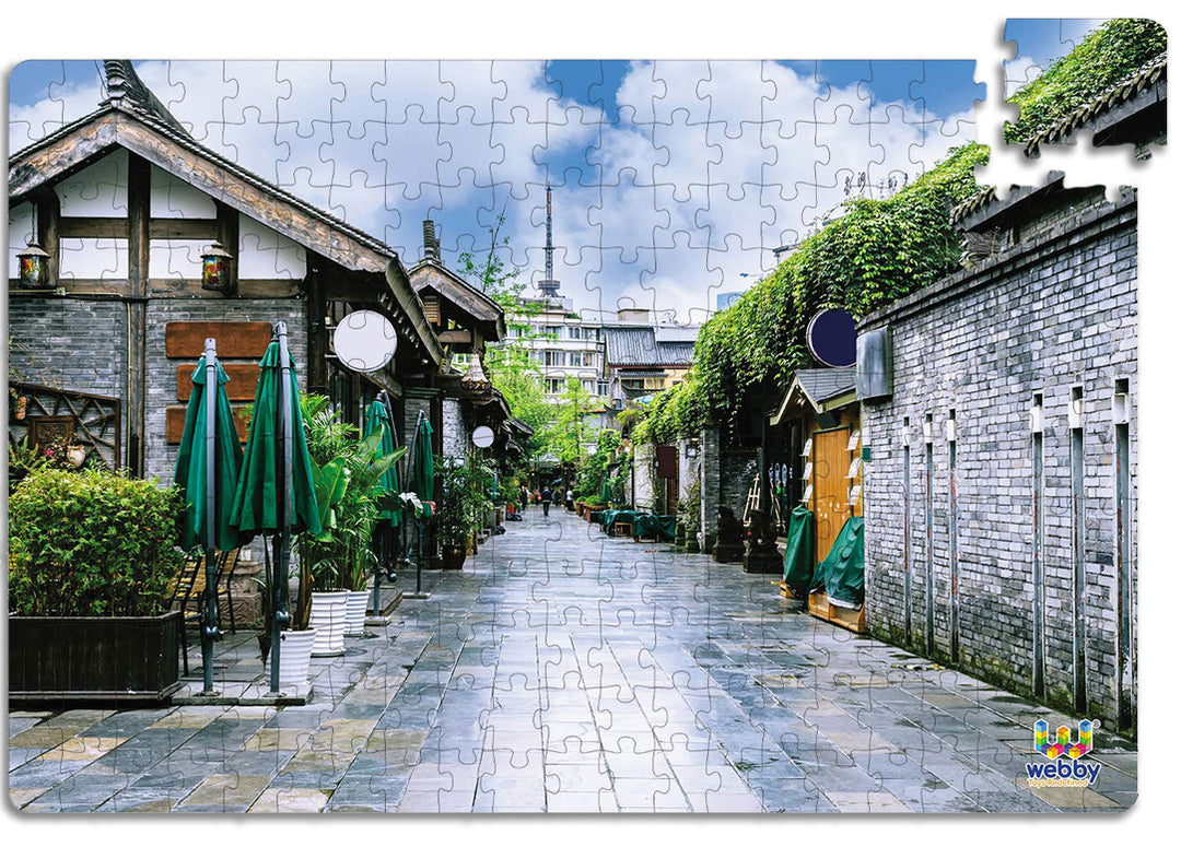 Webby Retro Houses in Sunshine City Wooden Jigsaw Puzzle, 252 pieces