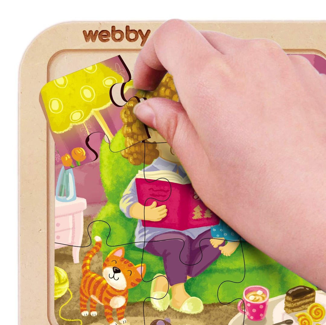 Webby 4 in 1 Everyday Life Wooden Puzzle Toy, 36 Pcs