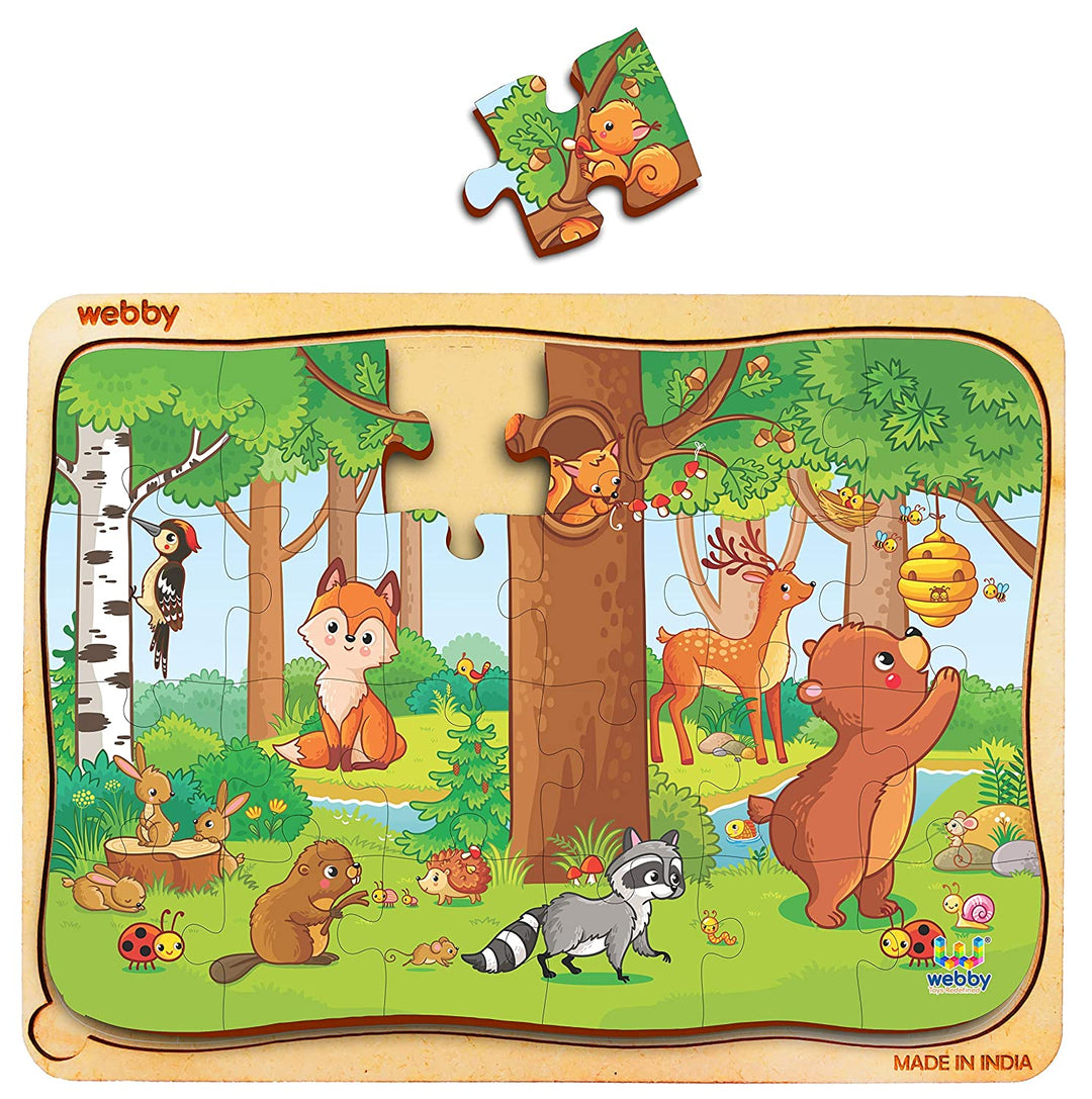 Webby Playful Animals Wooden Jigsaw Puzzle, 24pcs, Multicolor