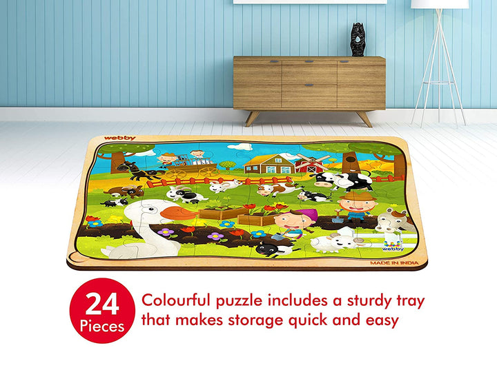 Webby The Cartoon Farm Landscape Wooden Jigsaw Puzzle, 24pcs - Multicolor