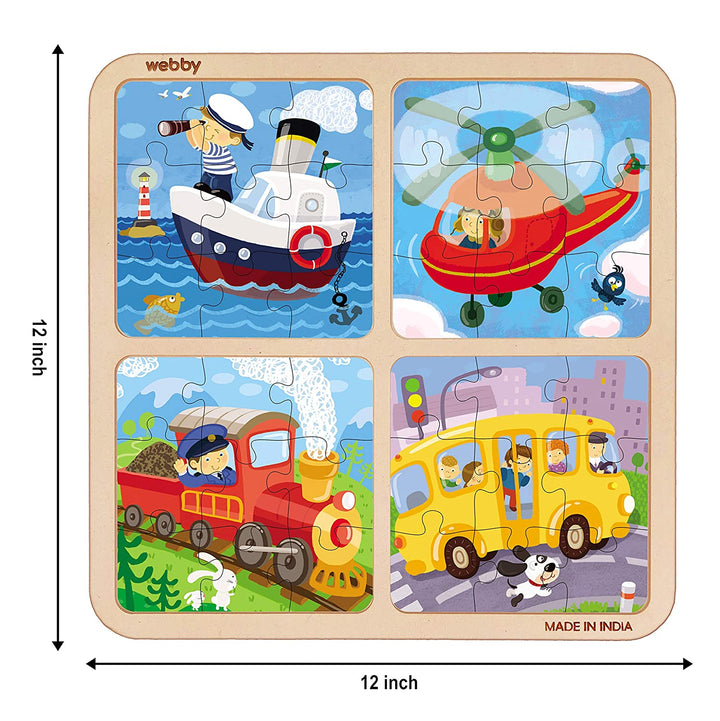 Webby 4 in 1 Vehicles Wooden Puzzle Toy, 36 Pcs