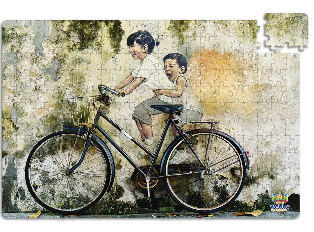 Webby Children on a Bicycle Wooden Jigsaw Puzzle, 252 pieces
