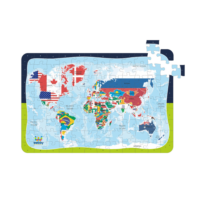 Webby World Map with Flags Wooden Jigsaw Puzzle, 108 Pieces