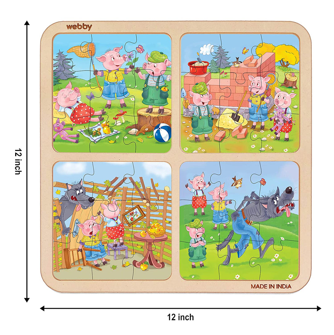Webby 4 in 1 The Three Little Pigs Wooden Puzzle Toy, 36 Pcs