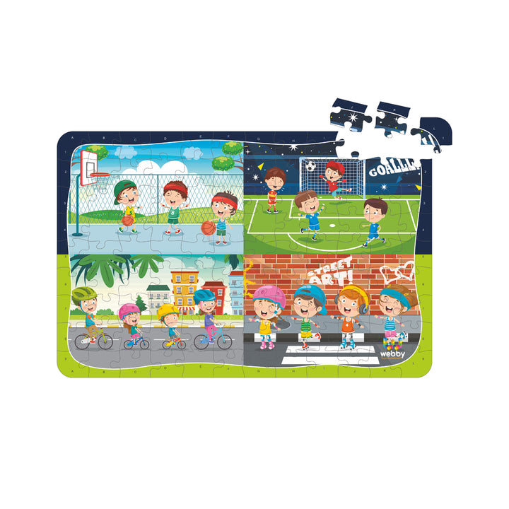 Webby 4 in 1 Sports Puzzle Wooden Jigsaw Puzzle, 108 Pieces