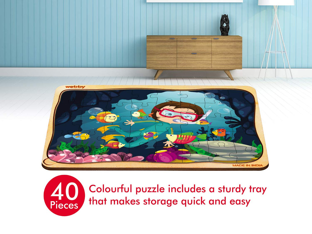 Webby Scuba Diving Wooden Floor Puzzle, 40 Pcs