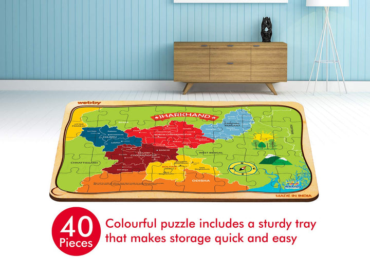 Webby Jharkhand Map Wooden Floor Puzzle, 40 Pcs