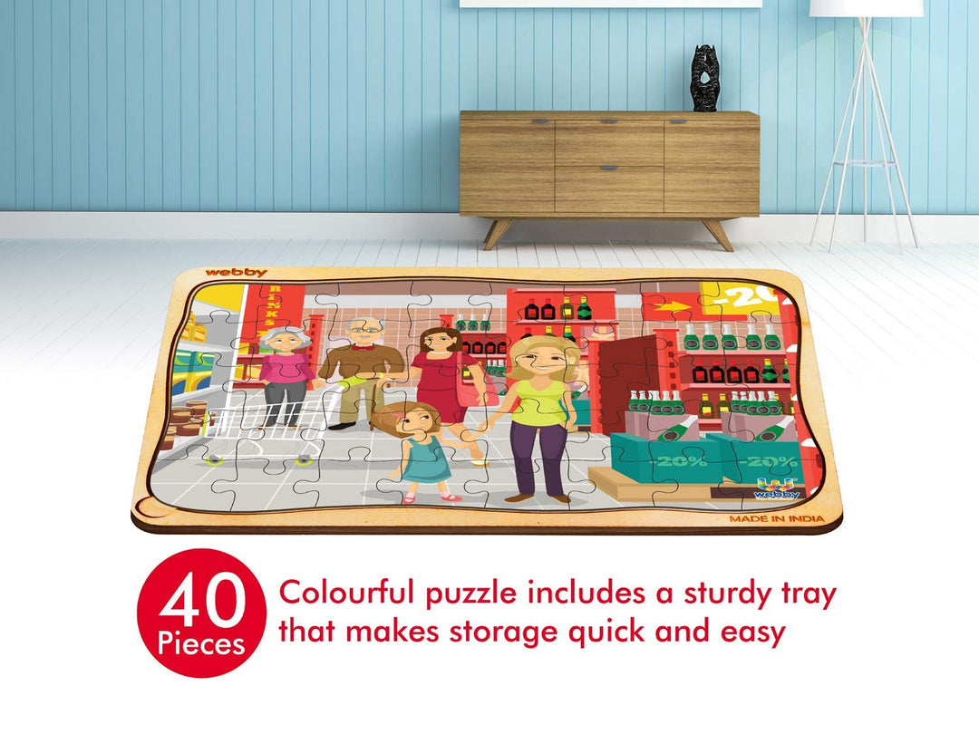 Webby Supermarket Wooden Floor Puzzle, 40 Pcs