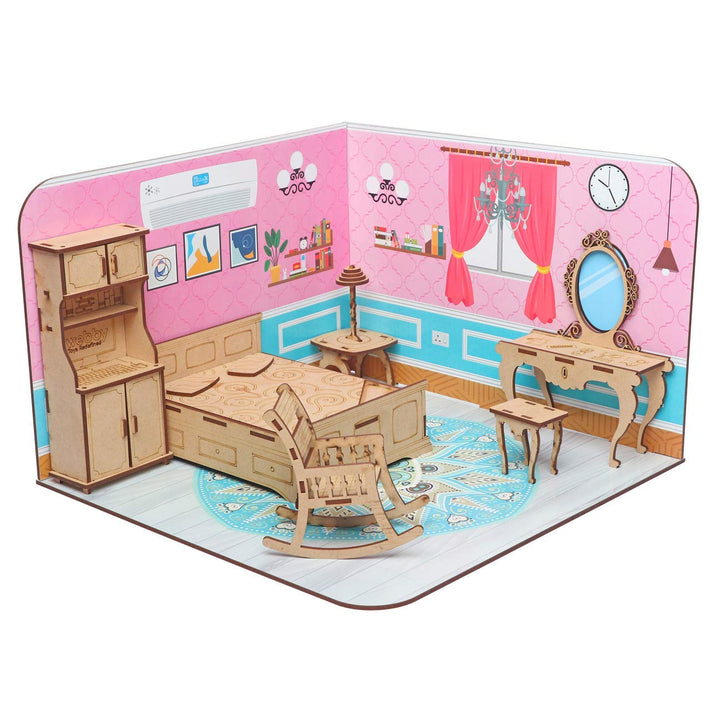 Webby DIY Build & Paint Bedroom with Furniture Wooden Dollhouse