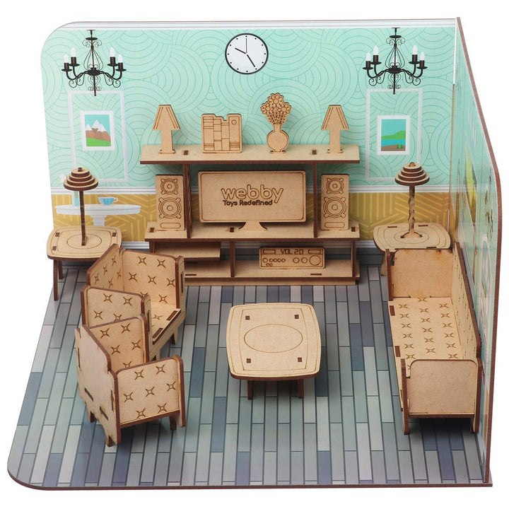 Webby DIY Paint Your Pre-Assembled Living Room Furniture Wooden Dollhouse