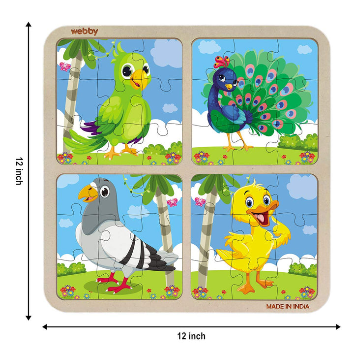 Webby 4 in 1 Wooden Birds Puzzle Toy, 36 Pcs