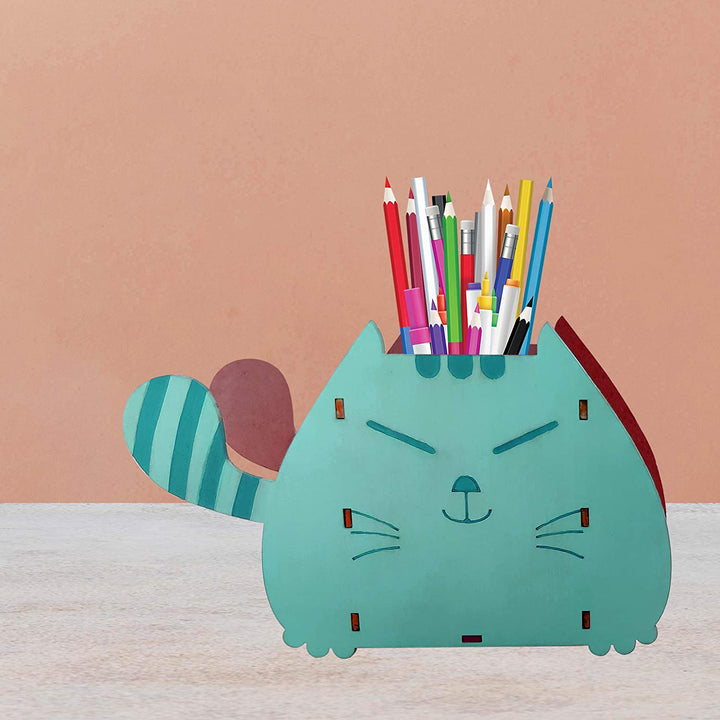 Webby DIY Build & Paint Wooden Cat Shaped Pen Stand