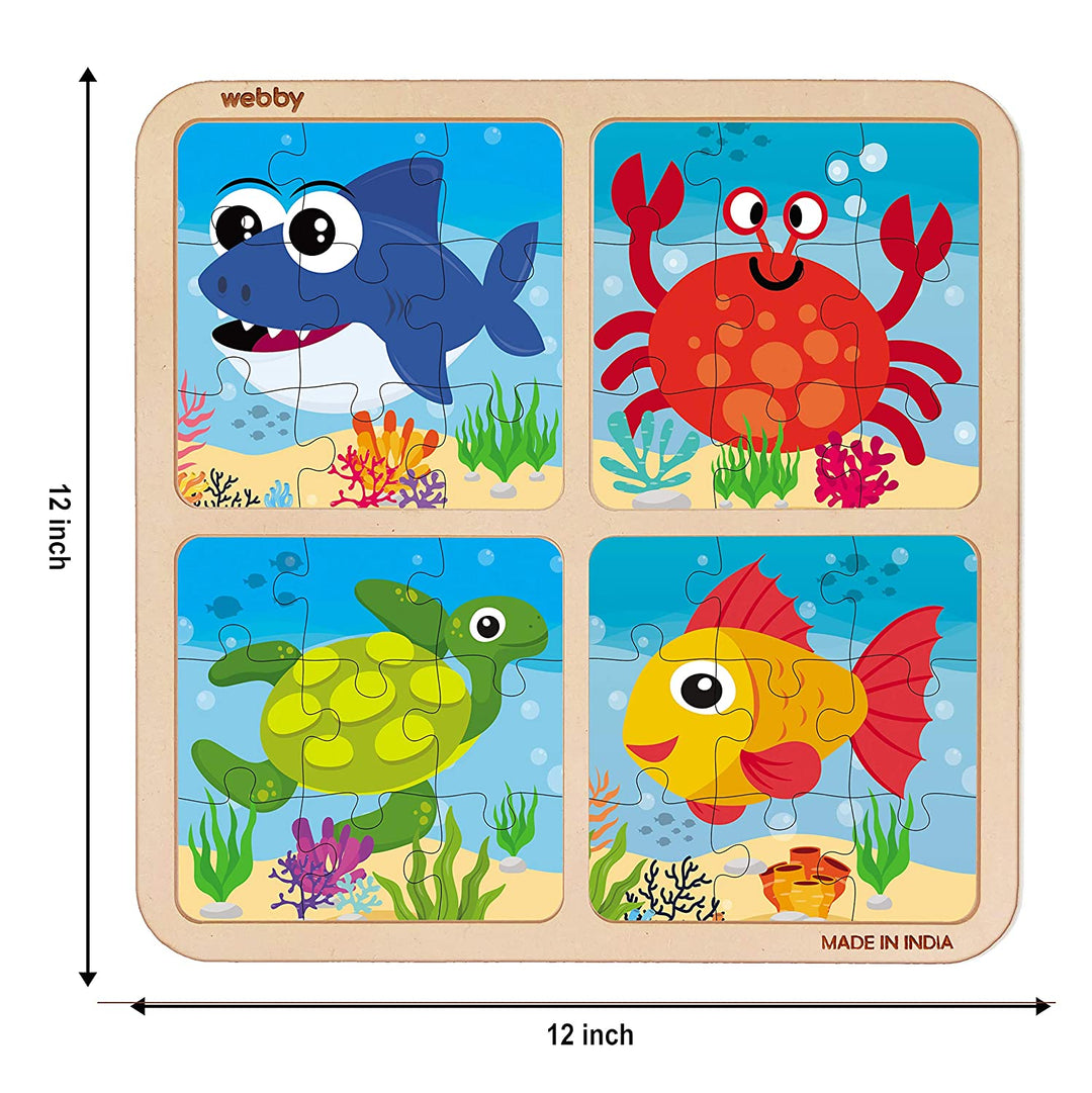 Webby 4 in 1 Sea Creatures Wooden Puzzle Toy, 36 Pcs