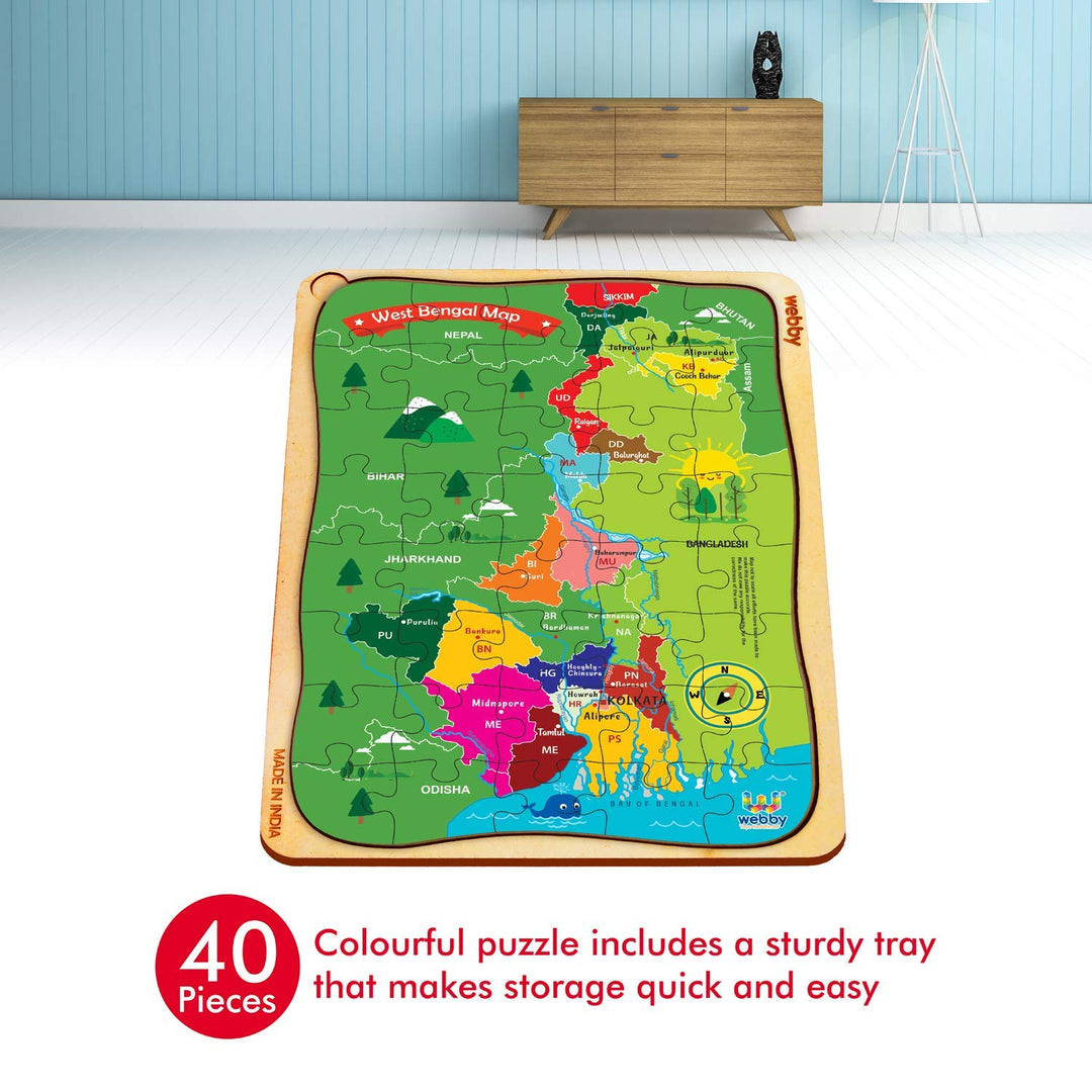 Webby West Bengal Map Wooden Floor Puzzle, 40 Pcs