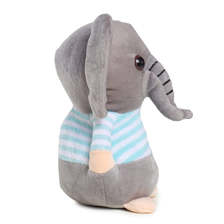 Webby Soft Animal Plush Elephant Toy 20cm, Grey and Blue