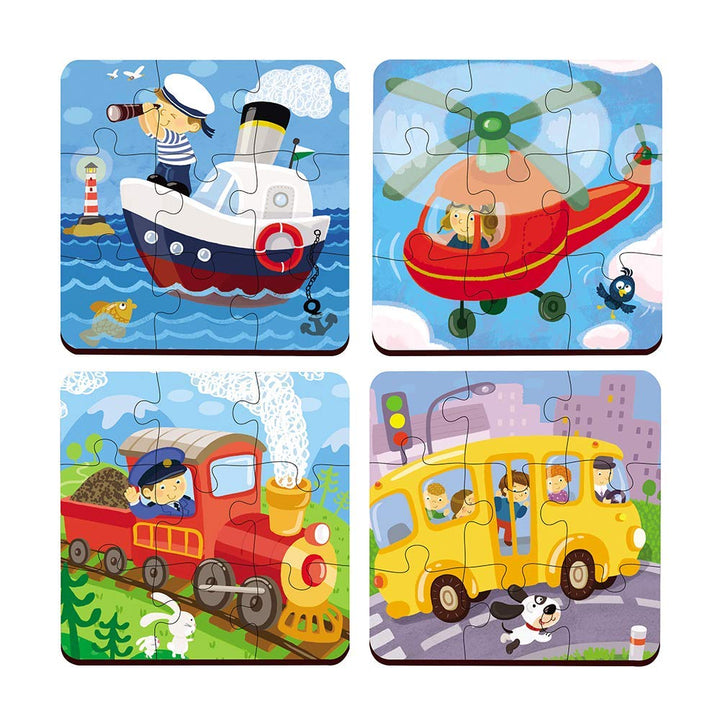 Webby 4 in 1 Vehicles Wooden Puzzle Toy, 36 Pcs