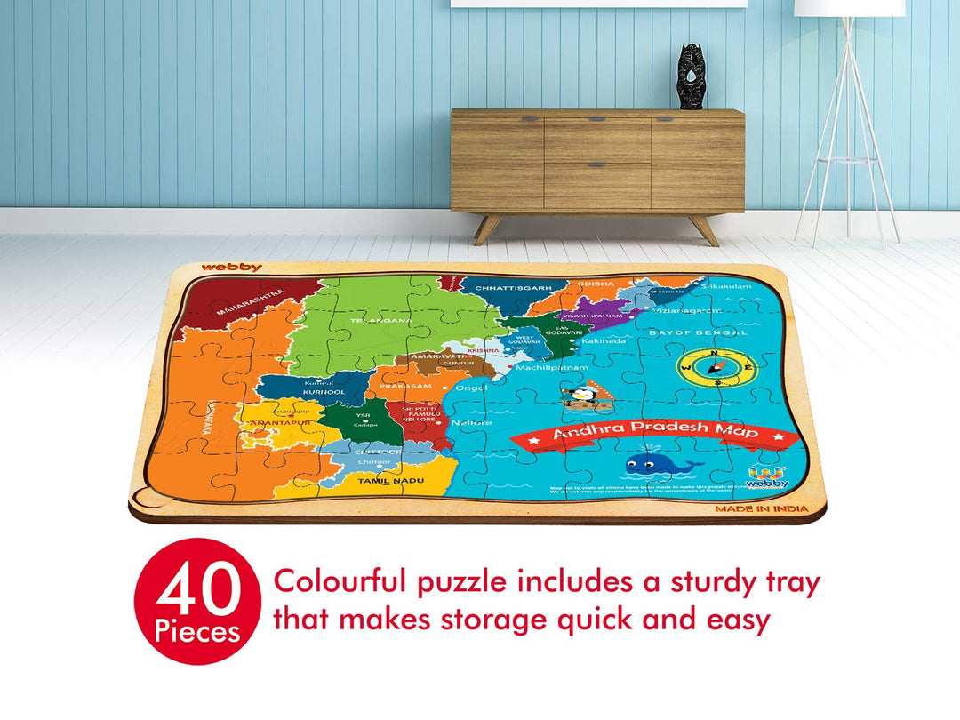 Webby Andhra Pradesh Map Wooden Floor Puzzle, 40 Pcs