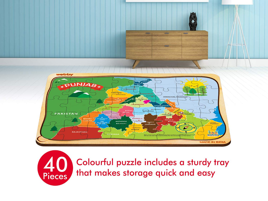 Webby Punjab Map Wooden Floor Puzzle, 40 Pcs