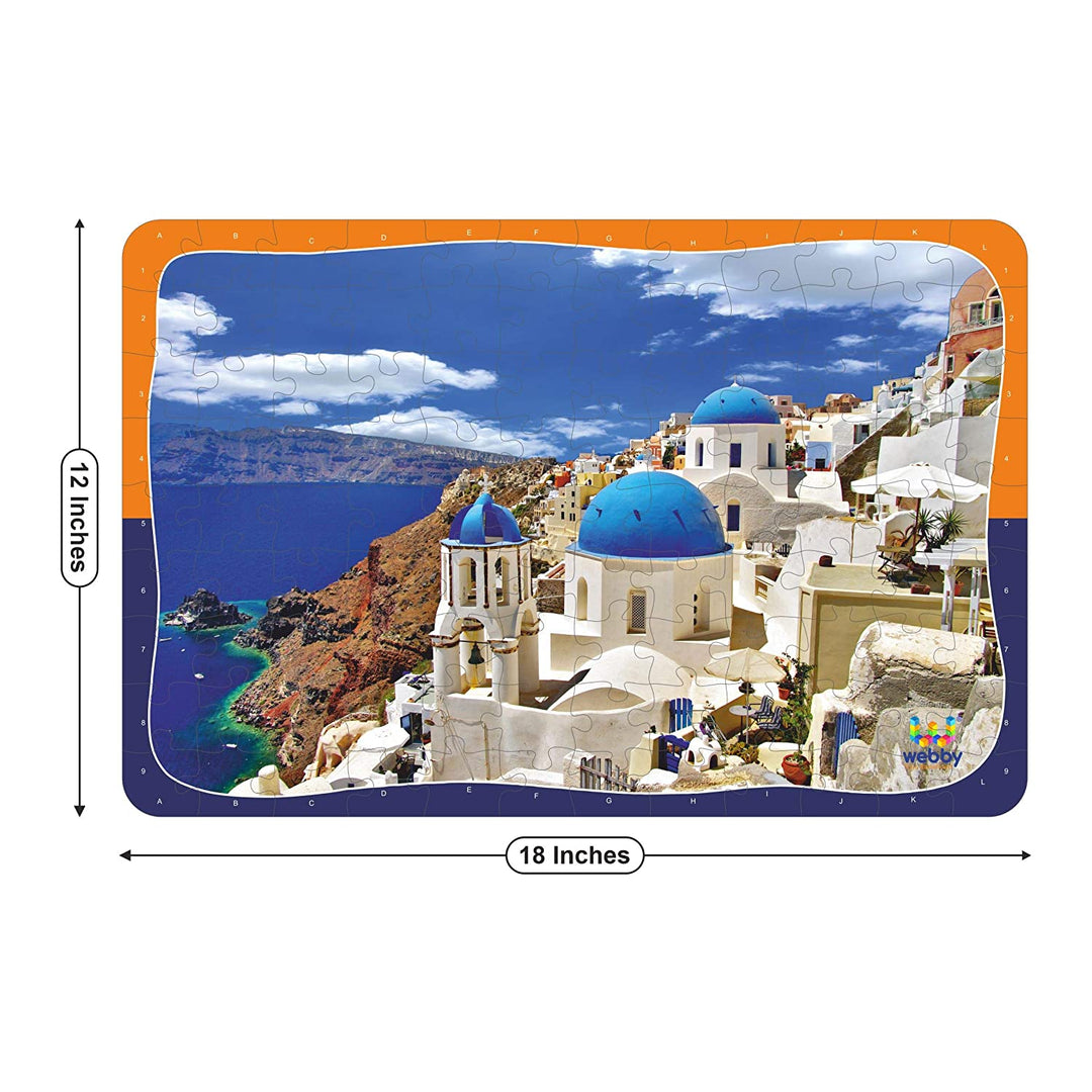MyPuzzle 500-Piece Jigsaw Puzzle - The Town Of Oia, Santorini Greece, Premium Adult Puzzle With Reference Poster