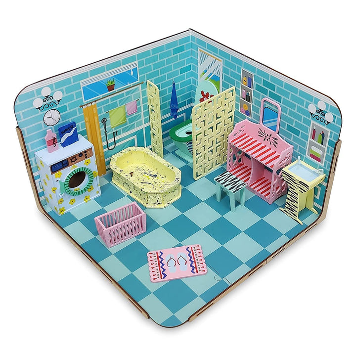 Webby Pre-Assembled Paint Your Bathroom Furniture Wooden Dollhouse